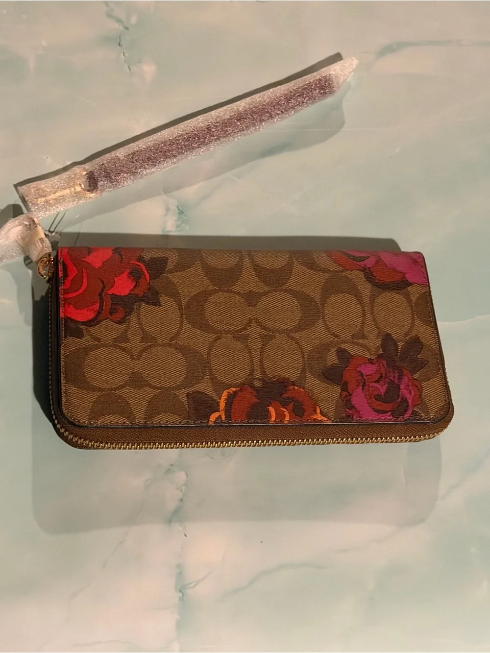 NWT Coach Brown Signature Wallet with Jumbo Floral Print